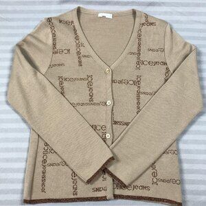 Iceberg Ice Jeans Cardigan Sweater Womens Small Beige Logo Monogram Made Italy